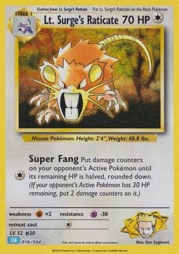 Lt. Surge's Raticate Pokémon Trading Card Game Classic: Blastoise &amp; Suicune ex Deck #016